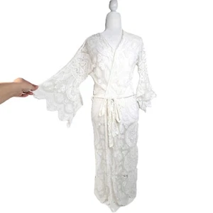 Vestido Boho Love Riche FLUIDO Crema Encaje Crochet Envolvente Kimono Cubrir - Imagen 1 de 10