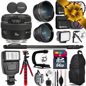 Canon 50mm f/1.4 USM + Slave Flash + LED Light + Tripod - 64GB Accessory Bundle - Picture 1 of 10