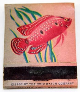 Vintage 1957 Ruby Jewel Fish Matchbook ~ Ohio Match Co. Blue Tip - Picture 1 of 7