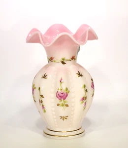 Fenton Art Glass Rosalene Beaded Melon Vase, HP, QVC, 2002 Charleton Collection - Picture 1 of 6