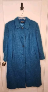 Dale Dressin for Paul Levy Designs NY türkisblau 100 % Wolle Mohair Mantel Gr. XL - Bild 1 von 7