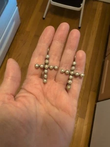 Cross Earrings Mexico Sterling Silver And Pearl - Picture 1 of 7