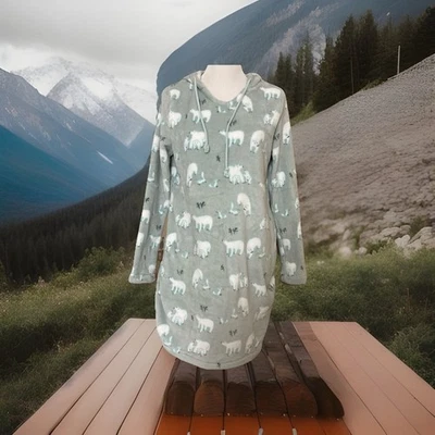 Camisón de felpa Munki Munki Polar Bear talla M para mujer PJ con capucha bolsillos cordón Foto 1 de 4