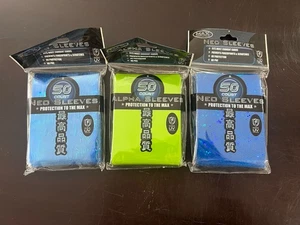 Max Protection Standard Card NEO Sleeves Green & 2 Alpha Sleeves Blue Brand New - Picture 1 of 7