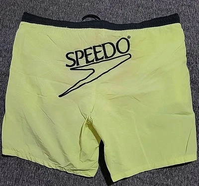 Vintage 90's SPEEDO Men Sz XL Swimsuit Shorts Lining Retro Spellout Neon Yellow  - Image 1 of 4