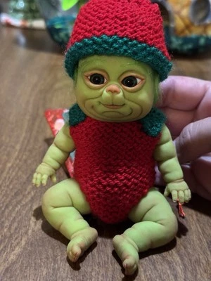Baby Grimley Silicone Grinch Doll 6”  By Artist Elena Koufaki silicone Darlings - Image 1 of 4