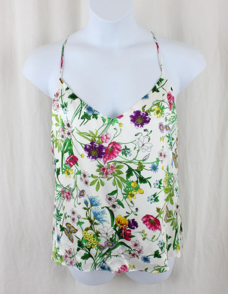 Top camisola de mujer L'Agence blanco verde estampado múltiple seda espalda deportiva talla mediana Foto 1 de 3