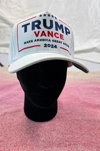 Trump Vance 2024 Hat – Cali-Fame USA Snapback, White, Flag Patch, 45-47 - Picture 1 of 5