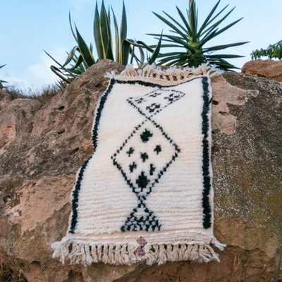 Handmade Moroccan Small Berber Rug 2x3 ft - Neutral Wool Tribal Beni Ourain Rug - Image 1 of 4