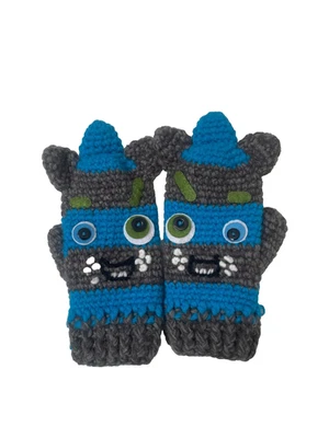 Monster Chunky Knit Wool Mittens Gloves - age 5-6-VGC - Image 1 of 4