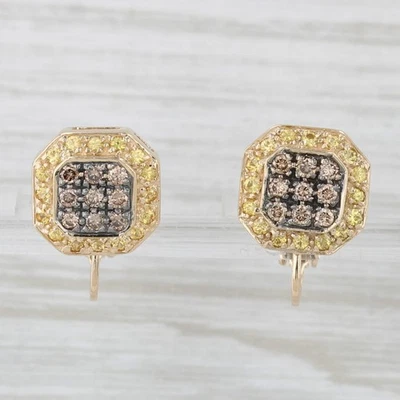 2.69ctw Amarillo Zafiro Champán Diamante Halo Pendientes de Clip 14k Oro - Imagen 1 de 4