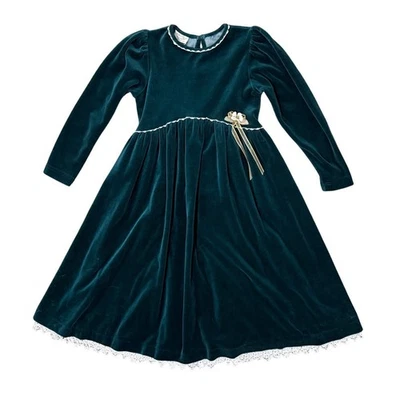 Vestido de veludo verde feminino vintage anos 90 Rebecca Raggs original acabamento em renda laço tamanho 14 - Imagem 1 de 4