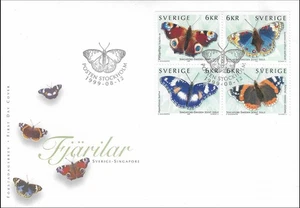 Butterfly Aglais io Vanessaa Gonerilla Vanessa Atalanta Admiral Sweden FDC 1999 - Picture 1 of 2