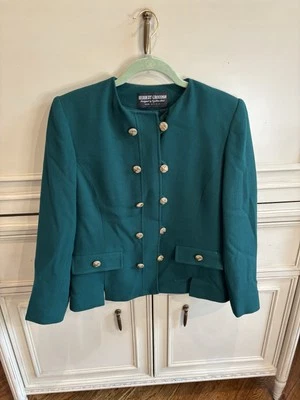 Vintage Herbert Grossman Green Skirt Suit Gold Buttons Wool Sz 8 USA Union Tag - Image 1 of 4