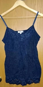 Dressbarn Y2k Blu Pizzo Bordo Cami Donna Taglia XL Blu Navy Canotta Spaghetti... - Foto 1 di 6