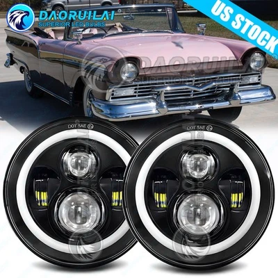 Fit Ford Fairlane 1955 1956 1957 2PC 120W 7inch Round LED Headlights HI/LO Bulbs - Image 1 of 4