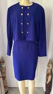 Evan Picone Long Sleeve Zip Up Royal Blue Dress. Lined, Gold Buttons Sz 14 - Picture 1 of 12