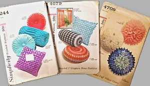🧵 3 Vintage MCM Retro Sew Patterns Smocked & Petal Pillows, Cafe Curtains UCFF - Picture 1 of 15