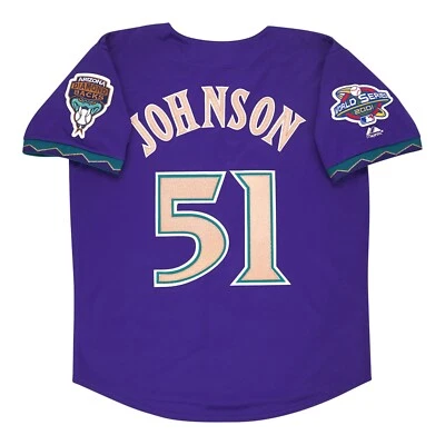 Randy Johnson Arizona Diamondbacks 2001 World Series Alt Purple Men's Jersey - Image 1 of 4