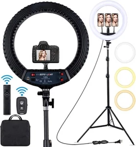 18 inch LED Ring Light Flexible Sturdy Tripod Stand Dimmable Makeup Selfie Vlog. - Picture 1 of 6