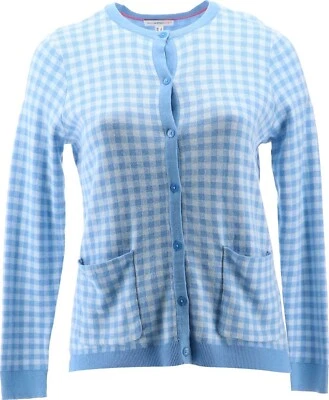 Cárdigan Isaac Mizrahi Gingham Jacquard Botón Frontal Azul Horizonte 1X Nuevo sin Etiquetas (884) Foto 1 de 4