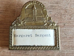 Lincoln Nebraska ID Badge Name Tag Pin Pinback Named Margaret Sargent Vintage - Picture 1 of 24