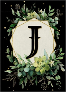 Monogram Letter J Black Small Garden Flag, Family Last Name Initial Wreath Decor - Picture 1 of 6