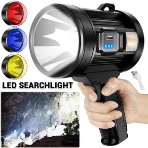 100000LM Solar/USB Rechargeable LED Spotlight Flashlight Searchlight Bright Lamp - Picture 1 of 17