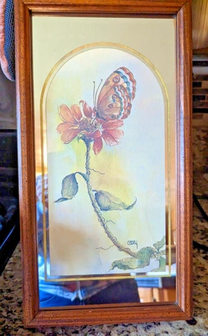 Vintage Flower Butterfly Art Mirror Watercolor By Casey 15" x 7 3/4" Cover