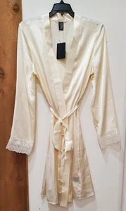 Calvin Klein Silk  with Lace Trim Robe Ivory Medium/Large - Picture 1 of 7