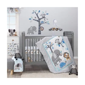 Bedtime Originals Jungle Fun 3-Piece Crib Bedding Set, Blue/Gray(Pack of 1) - Picture 1 of 5