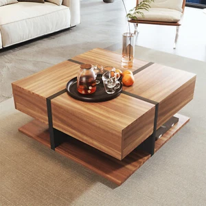 Modern Couchtisch Wohnzimmertisch mit 4 Schubladen Stauraum Kaffeetisch Natur - Bild 1 von 13