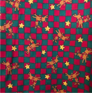 Holiday Scrub Christmas Red Green Checkerboard Reindeer Stars V-neck Pockets SM - Picture 1 of 6