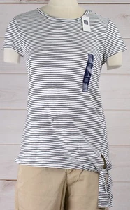 NWT Womens GAP Short Sleeve Easy Tee Navy Stripe Side Tie Crew Neckline-485528BG - Picture 1 of 4