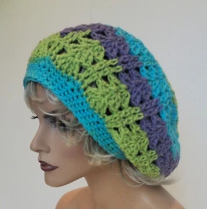 HELLE MEHRFARBIGE BAGGY RASTA BAGGIE LÄSSIGE BEANIE MÜTZE BOHO HIPPIE - Bild 1 von 7