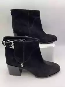 Sergio Rossi Black Suede Ankle Boots. Block Heel. Zip. Uk4.5 EU37.5 New! - Picture 1 of 20