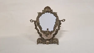 Antique Solid Brass French Mirror with Cherubs - Ornate Vintage Decor - Picture 1 of 10