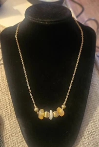 Vintage Avon Citrine White Quartz Goldtone Beads Necklace - Picture 1 of 3