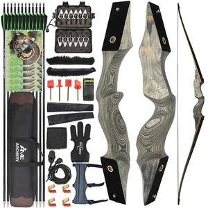 60" Takedown Longbow Hunting Bow Arrow Set 20-60lbs Archery Target Black Hunter - Picture 1 of 31