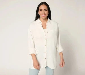 Camisa Grande Belle by Kim Gravel Riviera Lino Abotonada-Crudo-XL A691840 NUEVA - Imagen 1 de 1