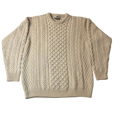 Suéter de Lana Carraig Donn Irlanda Pescador Tejido con Cable Talla M Cuello Redondo Marfil De Colección Foto 1 de 4