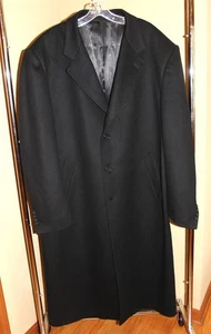 VALENTE Wool Cashmere Men Black Long Dress Coat Over Coat Made in Italy Size 50L - Picture 1 of 19