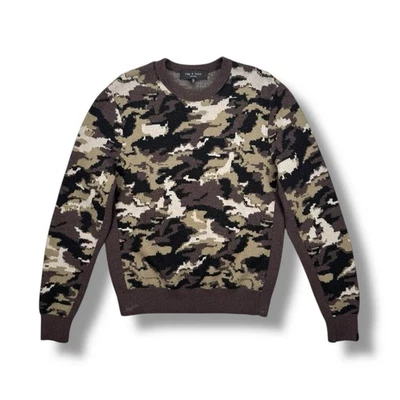 Rag & Bone Camo Intarsia Wool Camo Crew Sweater Mens Medium • MINT CONDITION - Image 1 of 4