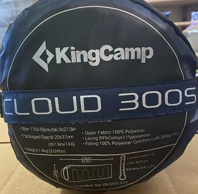 Saco de dormir KingCamp acampamento nuvem 300S 66,9 x 27,5 pol azul carbono - B1 - Imagem 1 de 4
