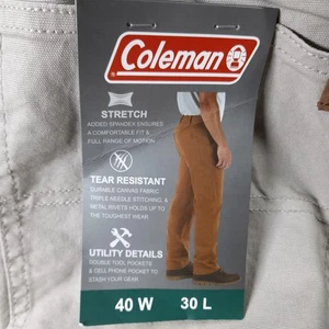 Neu mit Etikett ~ Coleman Carpenter Herrenhose 40 x 30 beige Stretch Utility Rip Stop Arbeit, Hafer - Bild 1 von 9