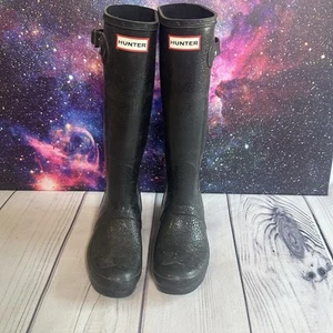 Hunter Original Tall Shiny Black Solid Rain Boot Boot Women 7 (cracking-look) - Picture 1 of 11