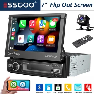 7" Car Stereo Apple Carplay Android Auto GPS Flip Out Screen Radio with Camera - Picture 1 of 15