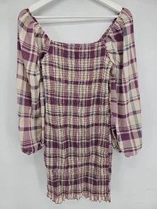 Vestido para mujer joven moda Nova púrpura azul a cuadros manga abullonada talla L - Imagen 1 de 7