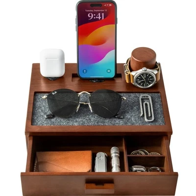 Holme & Hadfield Wooden Phone Docking Station Nightstand Organizer Charging S... - Image 1 of 4
