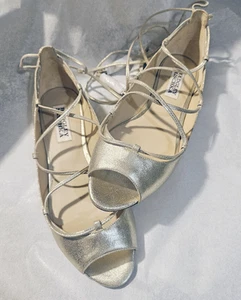 New Badgley Mischka Gold Ballet Flats - Corset Style Tie Wrap Around - Leather - Picture 1 of 7